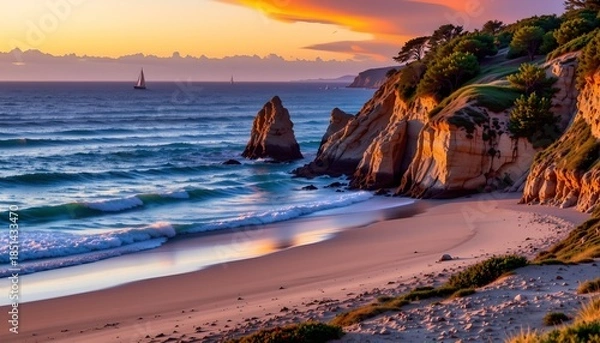 Fototapeta Serene Sunset Over Coastal Cliffs