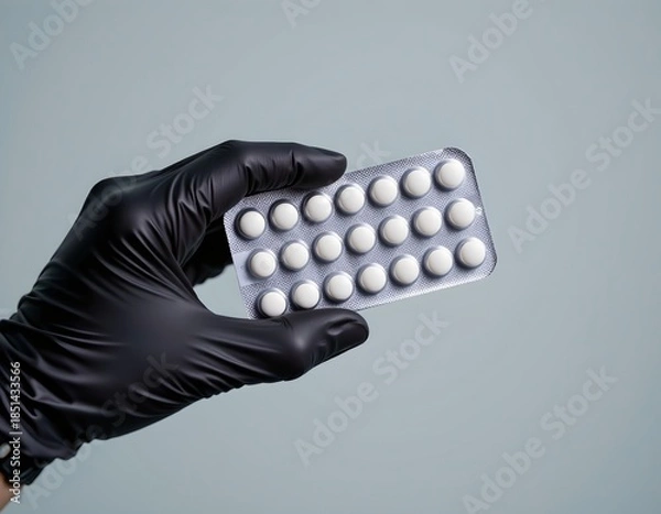 Fototapeta Gloved Hand Holding Pill Pack