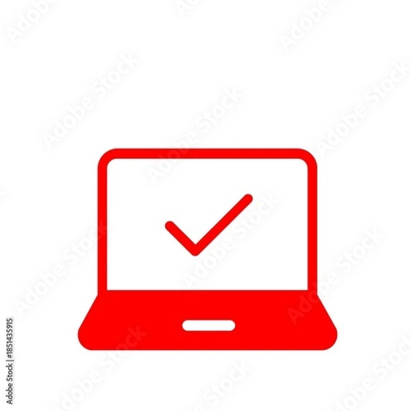 Fototapeta タスク完了を示すチェックマーク付きパソコンアイコン(赤)