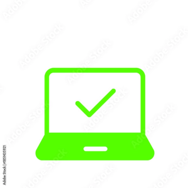 Fototapeta タスク完了を示すチェックマーク付きパソコンアイコン(緑)