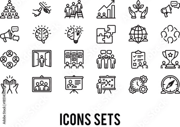 Obraz Team icon set. Editable line icons. Vector illustration
