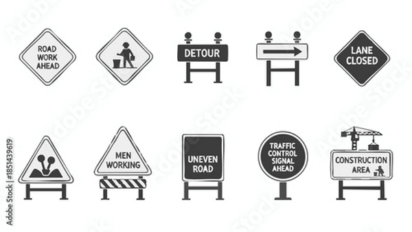 Obraz Road construction signs and barriers set.