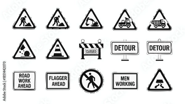 Obraz Construction Warning Signs Collection Roadwork Detour Safety.