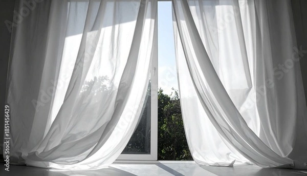 Fototapeta 風になびくカーテンの写真