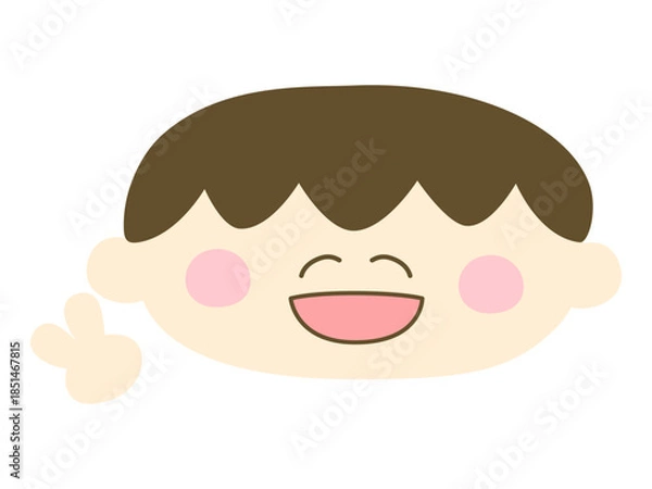 Obraz ゆるい可愛い男の子が笑顔でピースしているイラスト