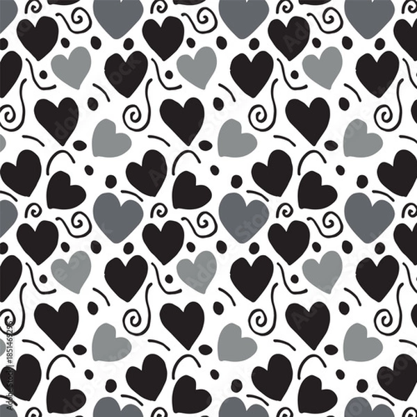 Obraz Hand drawn black and gray hearts seamless pattern.