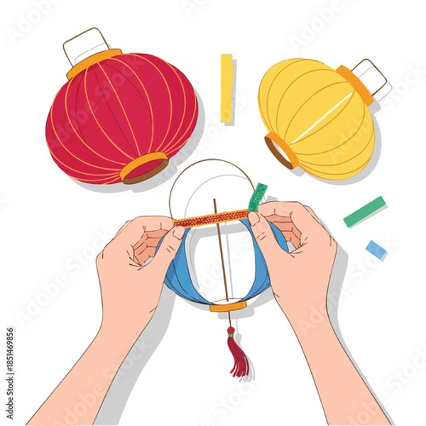 Obraz Assembling Chinese Lantern Hands Crafting DIY Hobby