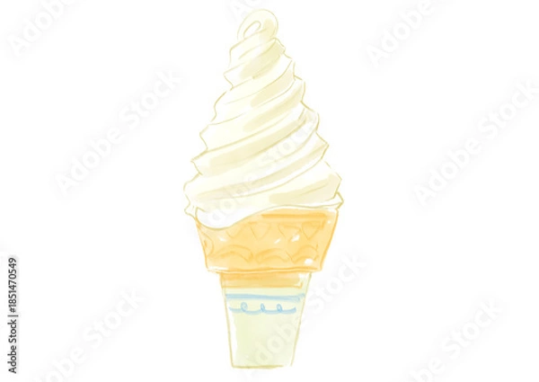 Fototapeta 美味しそうなバニラのソフトクリームの手描き水彩イラスト