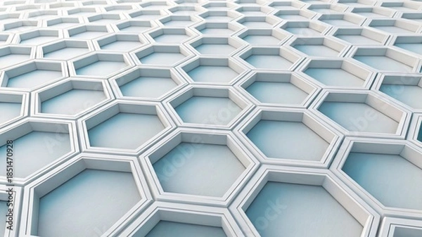 Obraz Repeating geometric honeycomb pattern with clean white hexagonal cells and soft blue depth