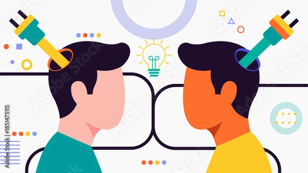 Obraz Two People Connected by Cable Symbolizing Communication and Idea Sharing