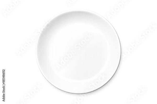 Obraz Round white ceramic empty plate or dishware, realistic vector illustration, top view, transparent background