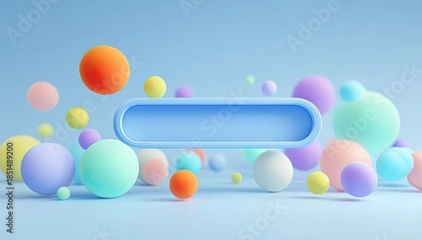Fototapeta Soft, pastel spheres float around a central, rounded blue button