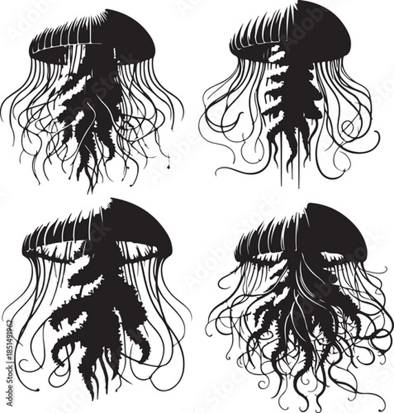 Obraz Jellyfish icon silhouette vector with white background