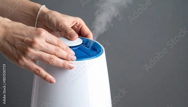 Obraz マットな背景の上で、加湿器を丁寧に設置・準備する手元のクローズアップ映像。
柔らかく均一な光が、機器と手の動きを清潔に映し出す。
介護や在宅ケアにおける健康管理と乾燥対策を表現。