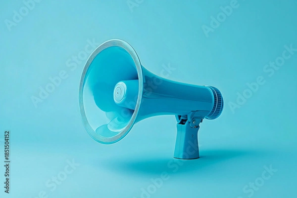 Obraz Bright Blue Megaphone on Solid Background for Communication Concepts