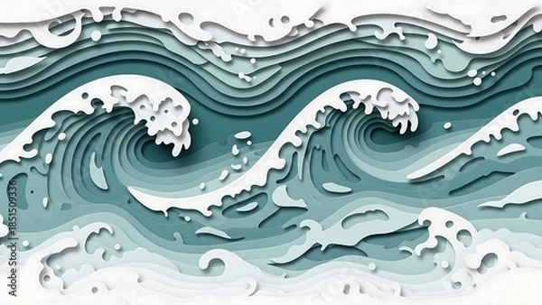 Obraz Stylized Ocean Waves with Layered Paper Cut Effect.