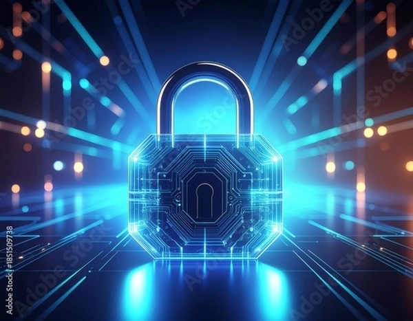 Obraz Futuristic Glass Padlock Cybersecurity Digital Protection Concept