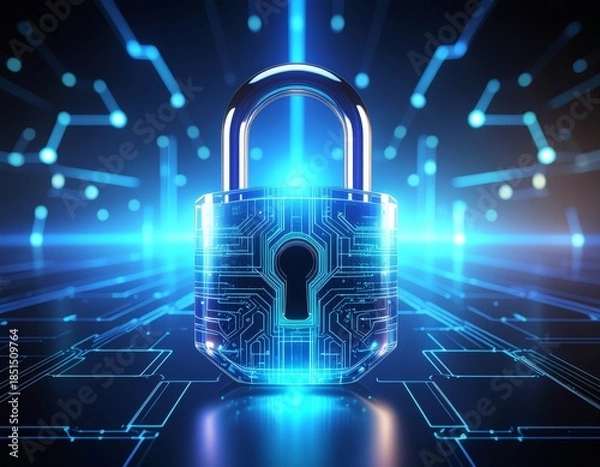 Obraz Futuristic Glass Padlock Cybersecurity Digital Protection Concept