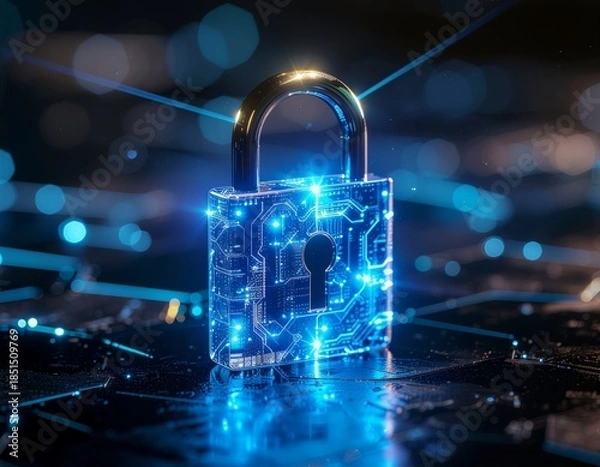 Obraz Futuristic Glass Padlock Cybersecurity Digital Protection Concept