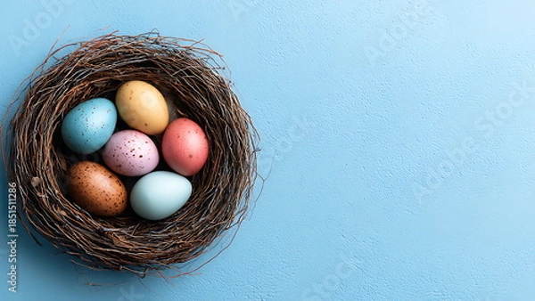 Obraz colorful easter egg on blue background