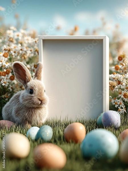 Obraz a blank frame with easter egg and bunny