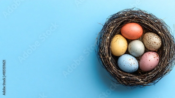 Obraz colorful easter egg on blue background