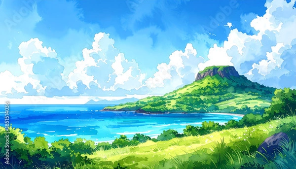 Obraz 島の高台から見た景色_generated by AI