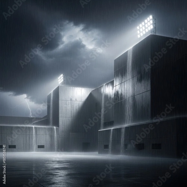 Obraz Modern Industrial Building With Dramatic Lighting