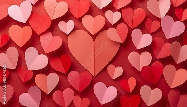 Obraz A vibrant collection of red and pink paper hearts for valentine's day