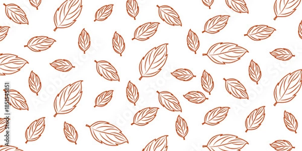 Obraz Seamless Leaf Pattern with Reddish-Brown Outlines on White Background