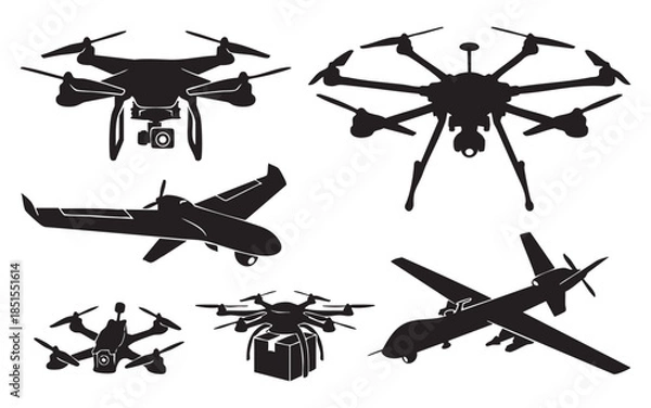 Obraz Drone and UAV Silhouette Set