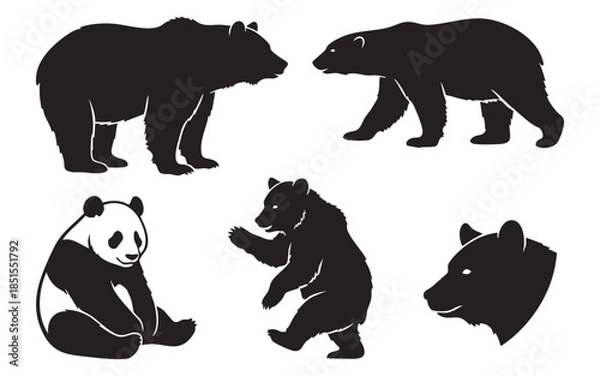 Obraz Wild Bear and Panda Silhouettes