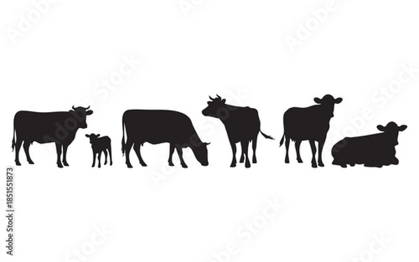 Obraz Grazing Cow Herd Silhouettes