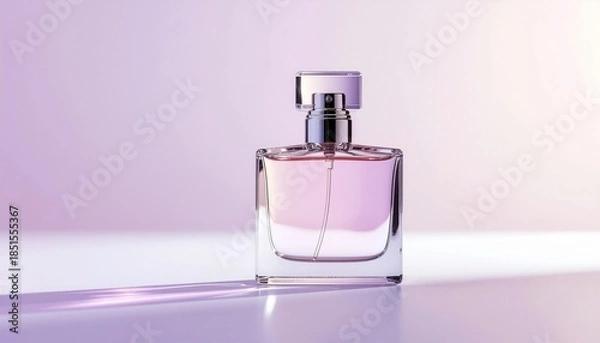 Fototapeta Luxury Perfume Bottle Mockup – Transparent Glass, Gradient Background, High Resolution
