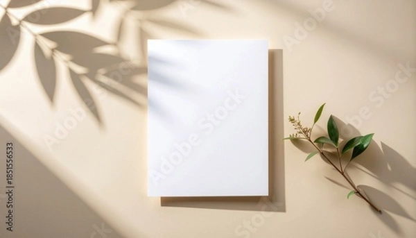 Fototapeta Blank Paper Mockup with Large Copy Space on Cream Background
