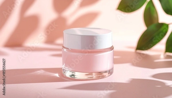 Fototapeta Transparent Skincare Cream Jar Mockup – Blank Label, Pastel Background, High Resolution
