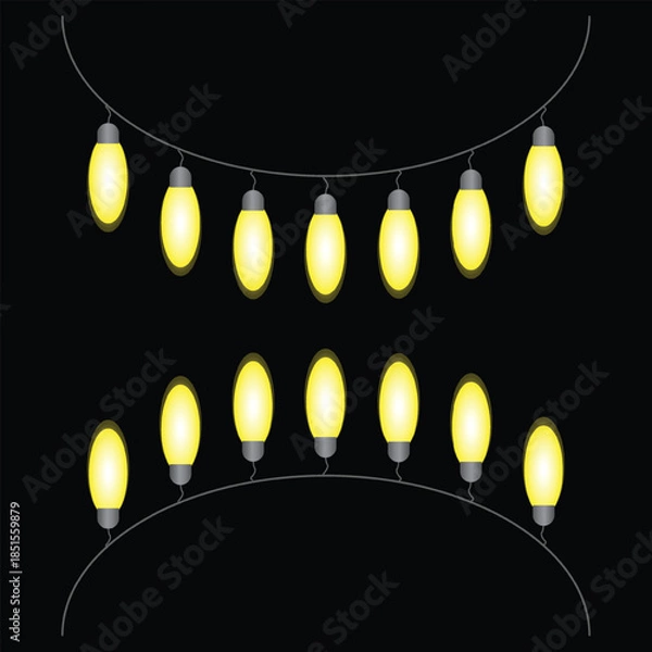 Fototapeta Yellow Festive String Lights on Black Background