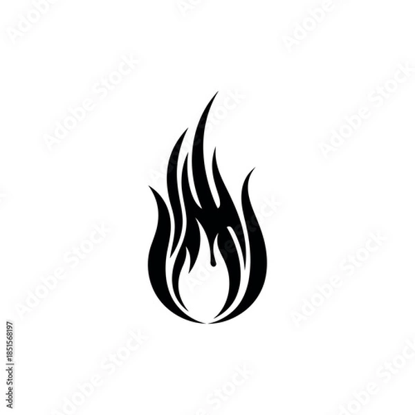 Fototapeta Stylized Black Flame Icon on White Background.