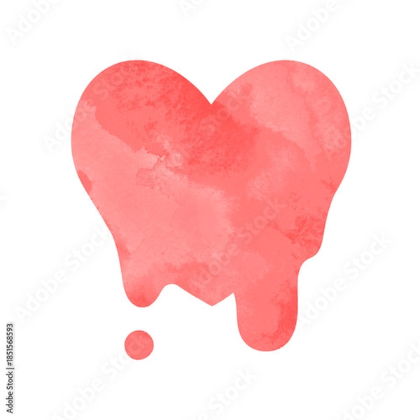 Obraz ドロドロに溶けているシンプルなハートの手描き水彩イラスト 赤	