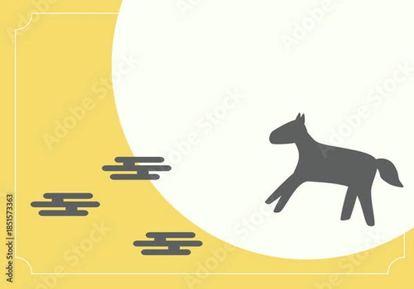 Fototapeta 午年の年賀状イラスト　馬のシルエットと霞文様