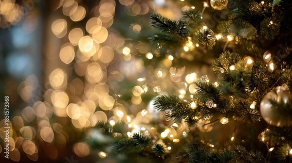 Obraz Tree Branches Glowing With Bokeh Lights CloseUp