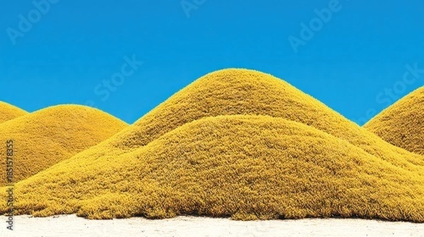 Fototapeta Yellow Hills Landscape with Bright Blue Sky in Minimalist Natural Scene