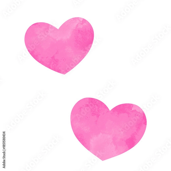 Obraz シンプルな2つのハート 手描き水彩イラスト  ピンク