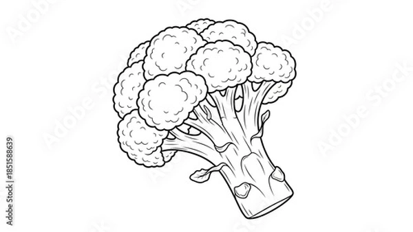 Obraz A creative sketch of a human brain designed as a green broccoli plant with leaves, symbolizing the connection between nature, health, and the anatomy of the mind in a vector art illustration