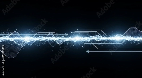 Obraz Dynamic glowing waveform with arrows on dark background