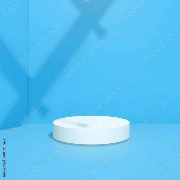 Obraz Minimalist white platform on blue background