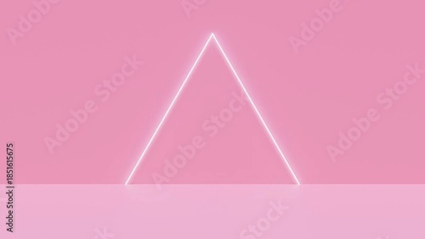 Obraz 三角形のLEDフレームが光るピンクのステージ背景素材。奥行のあるスタジオの部屋のCGイラスト