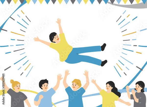 Obraz 胴上げで祝う人たち