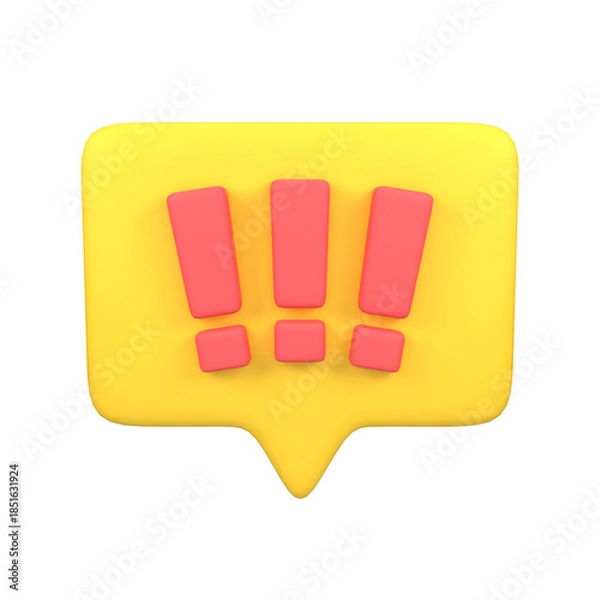 Obraz 3D Render Alert Notification Speech Bubble with Three Exclamation Marks