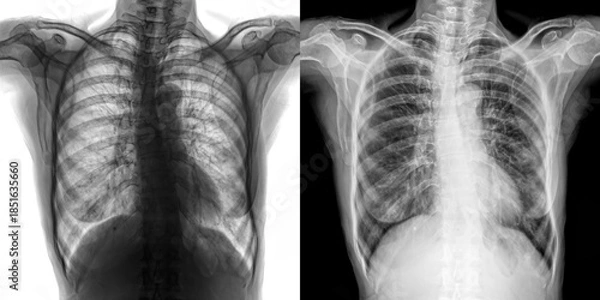 Obraz Chest Pa View X-Ray Radiograph Showing Lung Fields and Thoracic Anatomy for Early Detection and Diagnosis of Pulmonary Anthrax Isolated on Transparent Background